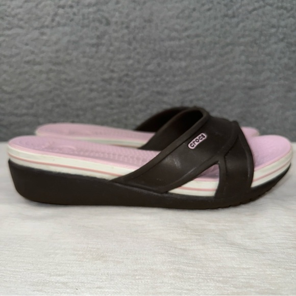 Crocs Shoes Womens 7 Brown Pink Open Toe Slip On Sandals - Picture 8 of 8